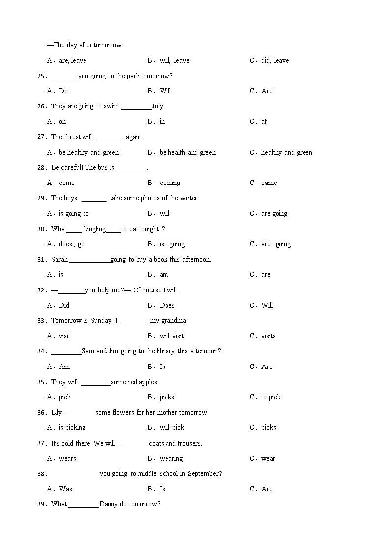 小升初英语语法：一般将来时 强化练习带答案第3页