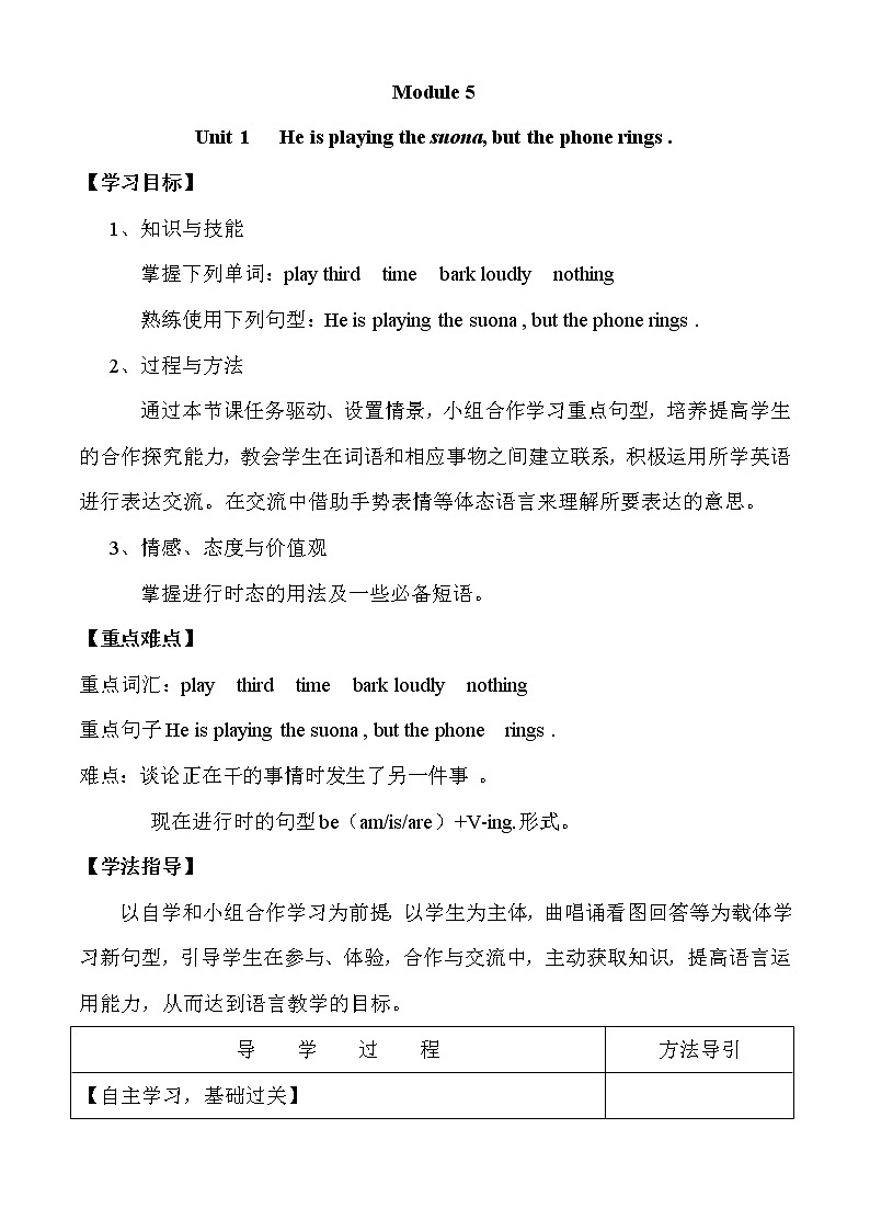 Module 5 Unit 1   He is playing the suona, but the phone rings .第1课时 课件+教案+素材01