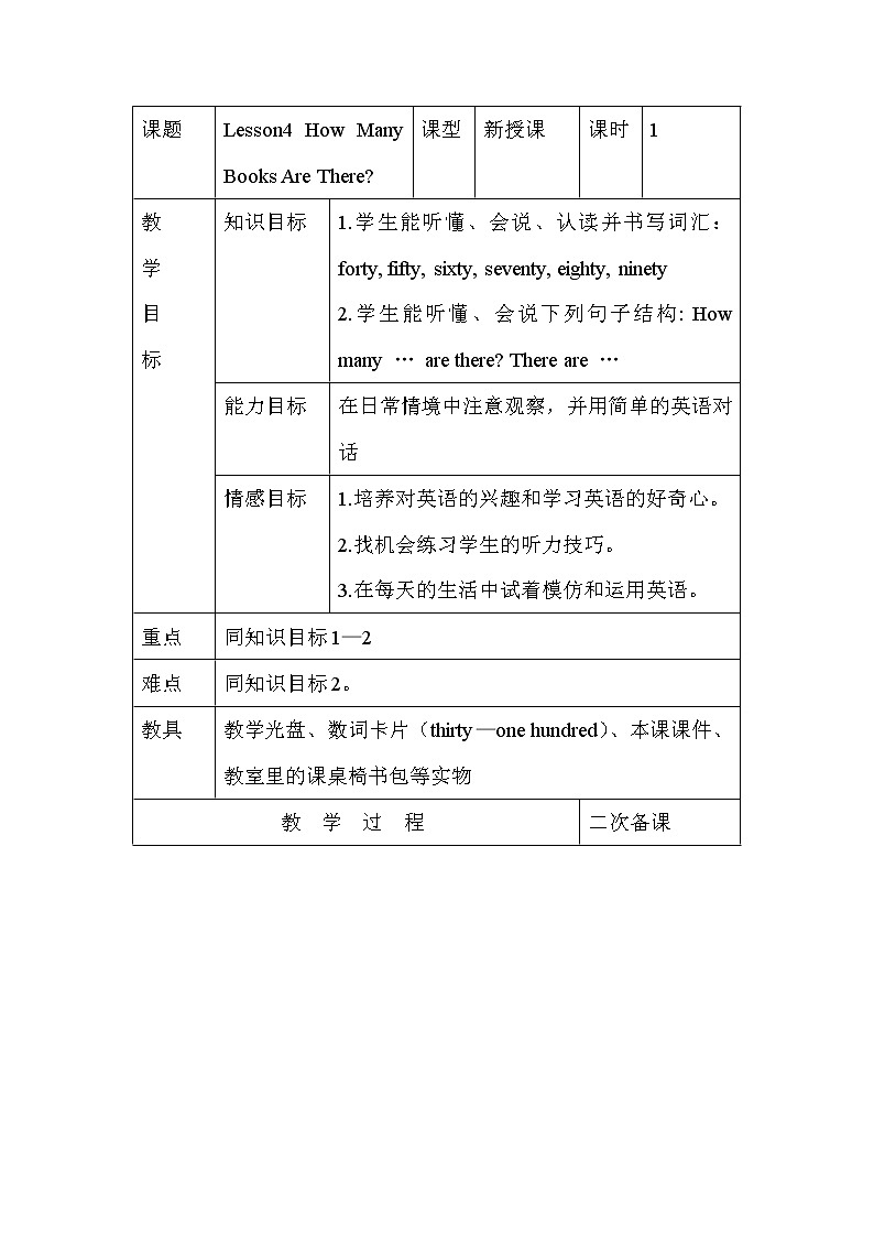 冀教版（三起）英语四下 Lesson4 How Many Books Are There 课件+教案+素材01