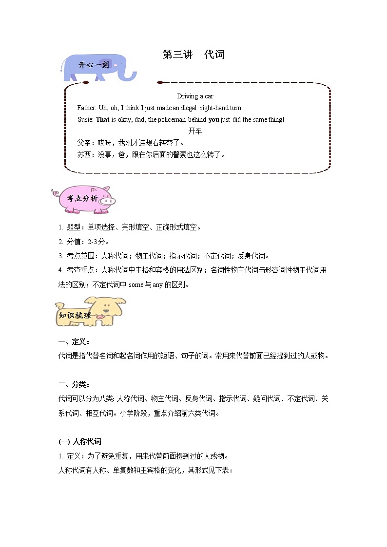 专题小升初英语复习词法第三讲  代词（带答案）01