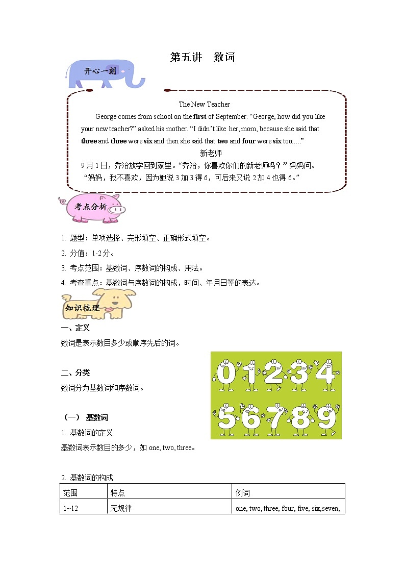 专题小升初英语复习词法第五讲  数词（带答案）第1页