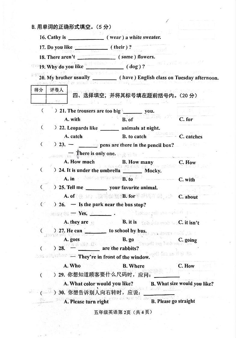 河南省南阳市新野县2022-2023学年五年级上学期期末英语试题02