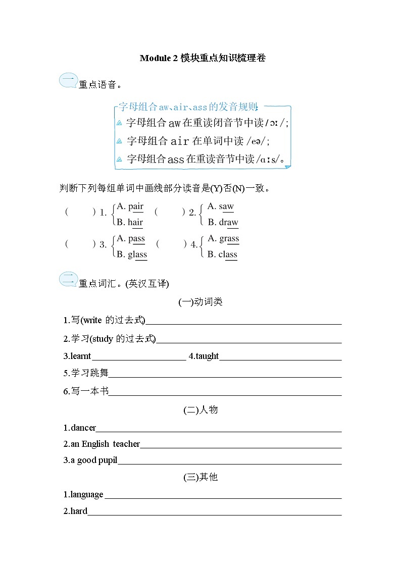 Module 2 模块重点知识梳理卷——外研版（三起）五年级英语下册01