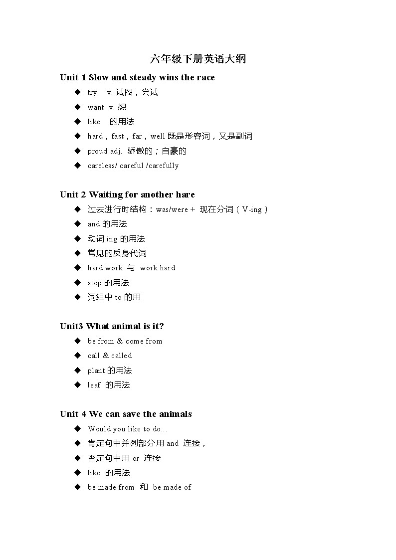 六年级下册英语大纲 学案01