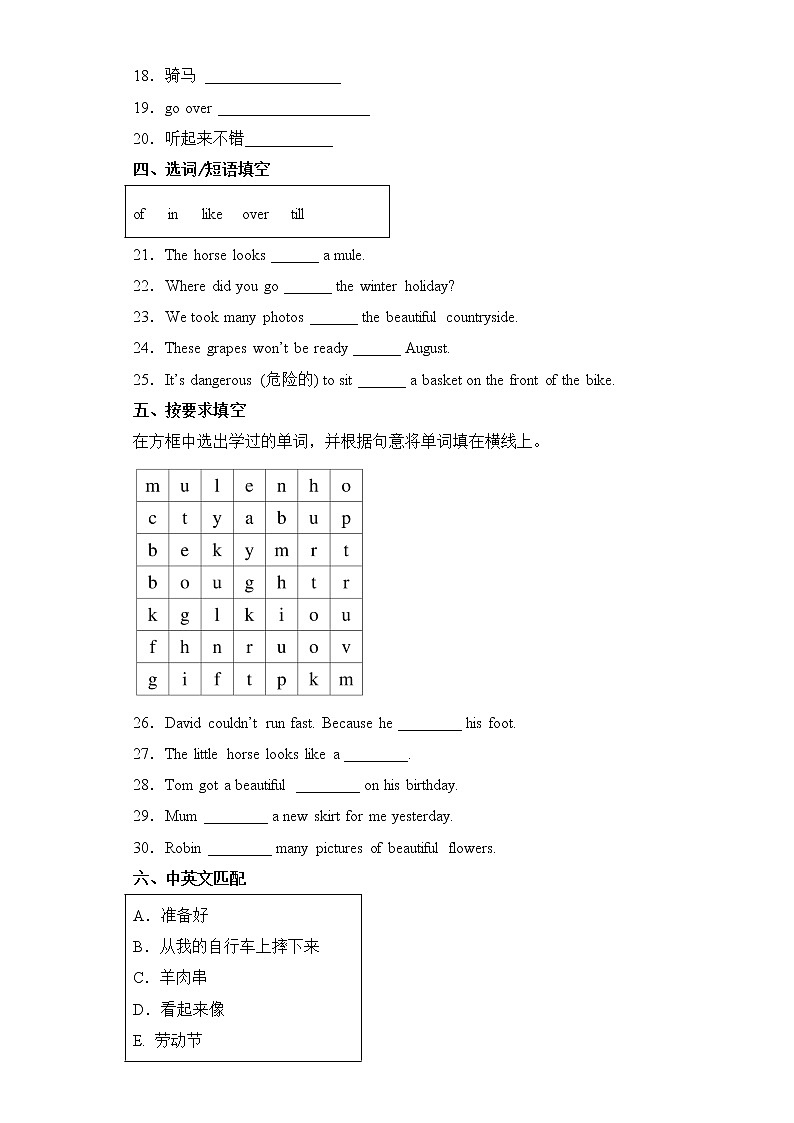 英语人教版（三起）6年级下册Unit 3 分层作业（基础版）第2页
