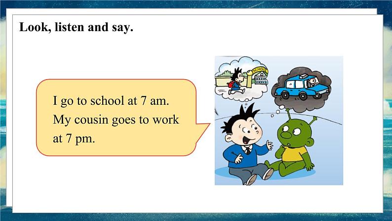 外研版（一起）英语五年级下册课件 《Module7Unit 1 My father goes to work at 8 o'clock every morning.》04