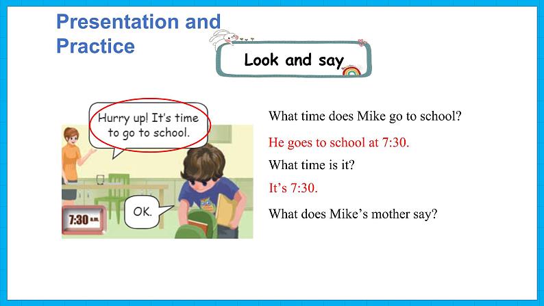 Unit 2　What time is it？Part B Let’s talk  & Let’s play（课件）人教PEP版英语四年级下册第8页