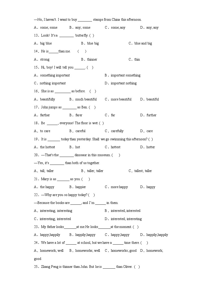 2023年小升初英语+语法专题突破-形容词+外研版（三起）第2页