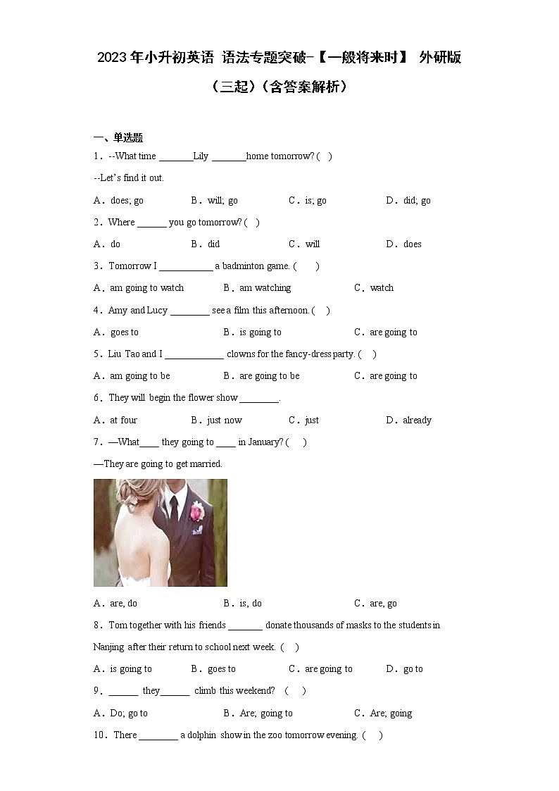 2023年小升初英语+语法专题突破-一般将来时+外研版（三起）第1页