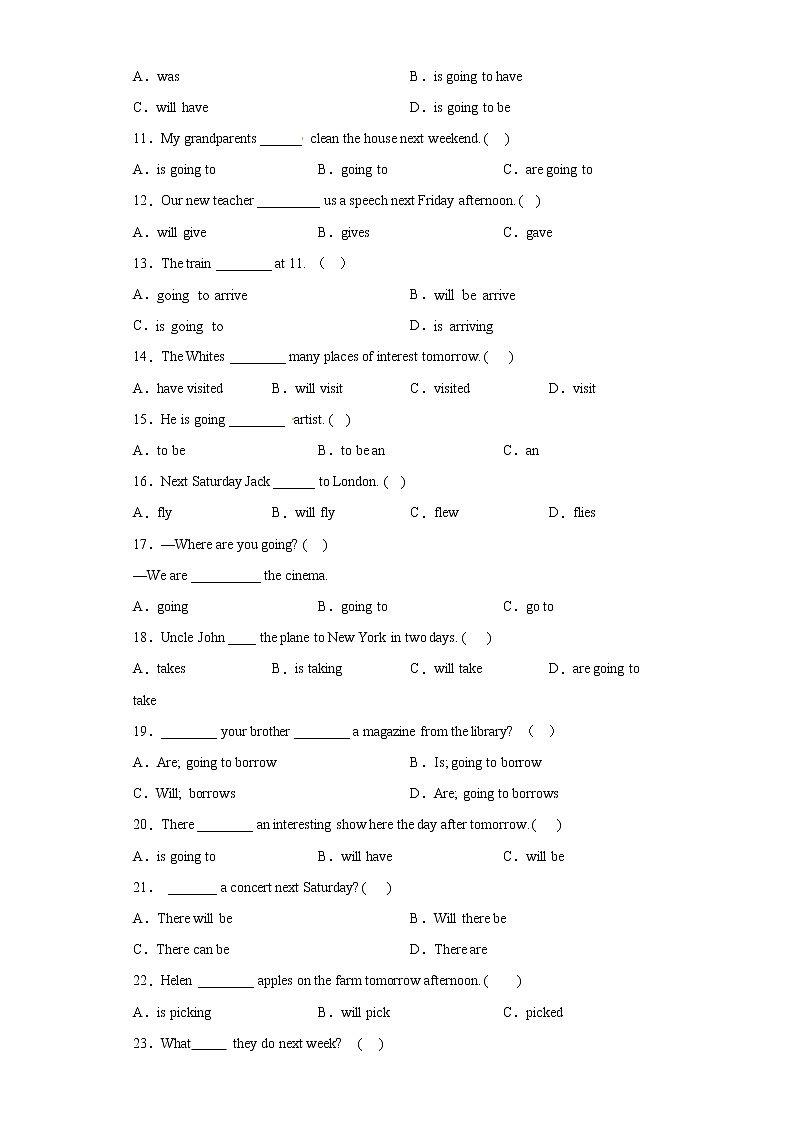 2023年小升初英语+语法专题突破-一般将来时+外研版（三起）第2页