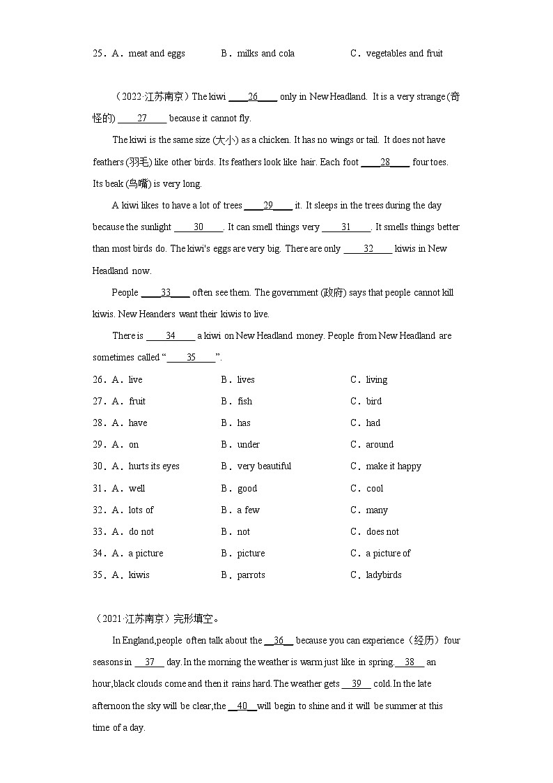 【南京专版】2022-2023学年小升初英语备考真题汇编-完形填空第3页