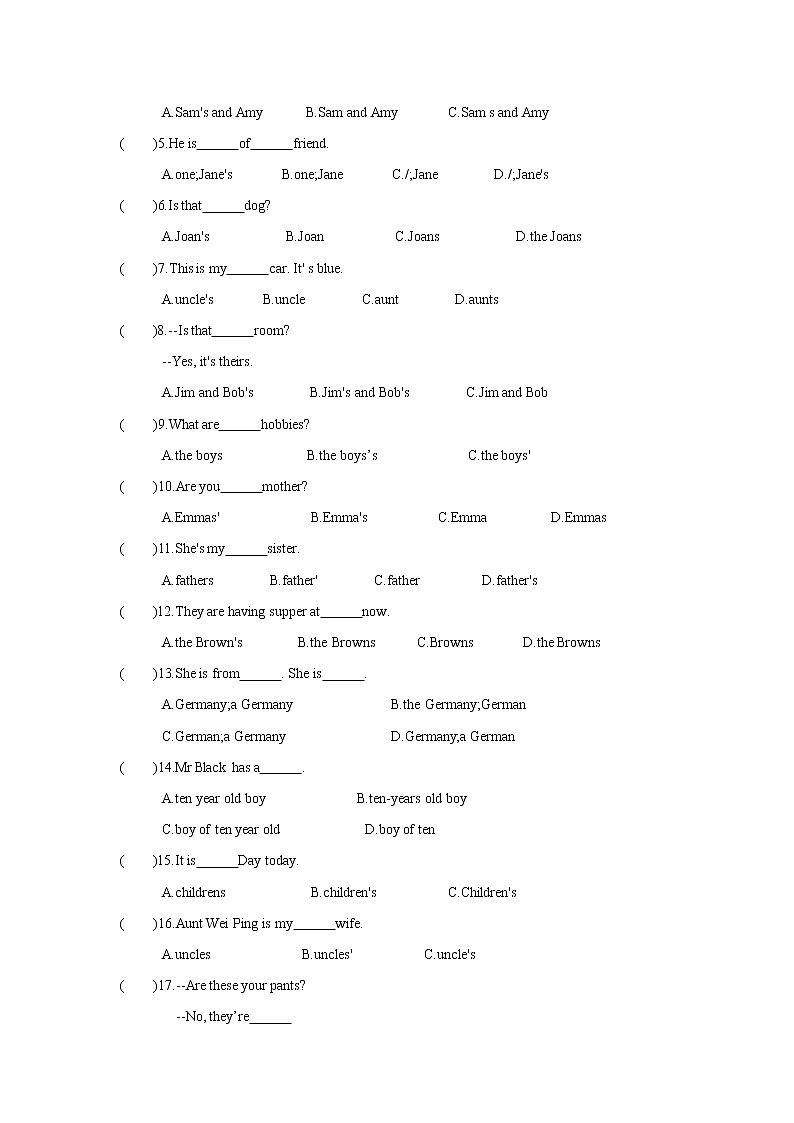 小升初语法专题讲练第04讲：名词所有格03
