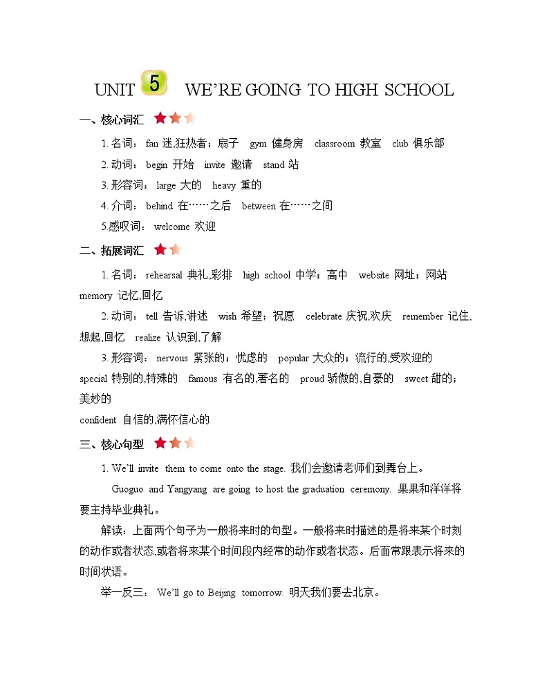 北京版英语六年级下册Unit 5 We're going to high school单元测试卷（含mp3+答案）+知识清单01