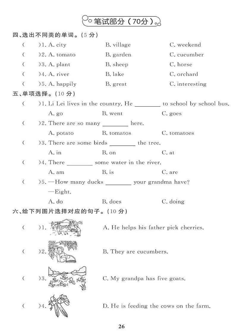 （2023春）鲁科小学英语（五下） Unit 5 单元综合评价 试卷02