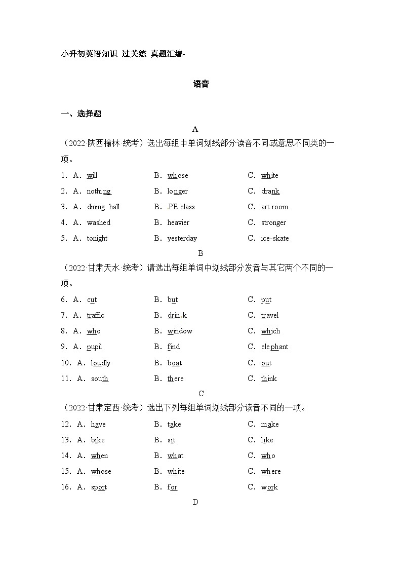 小升初英语知识+过关练+真题汇编-语音第1页