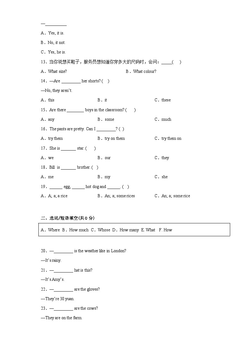 2023年小升初英语外研版三起语法专项突破：代词的用法（含答案解析）第2页