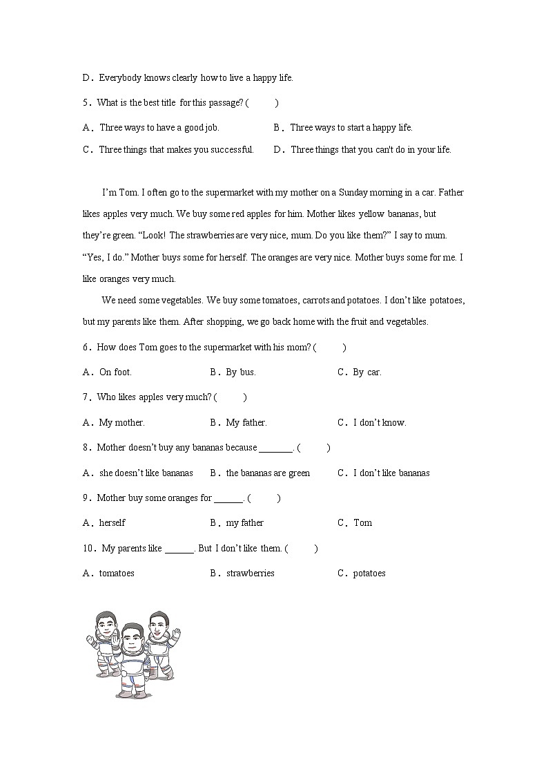 阅读理解-小升初英语译林版三起专题特训学案（含答案）02