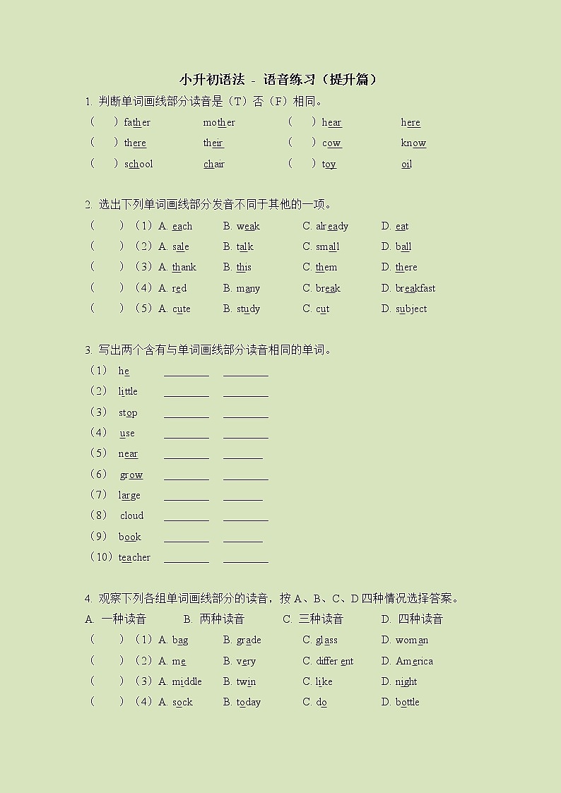 小升初英语语法总复习知识点讲解+练习学案：语音-提升篇第1页