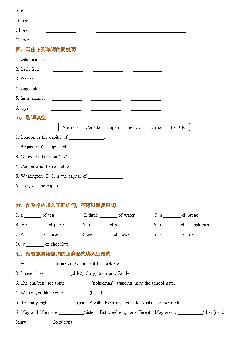 小升初英语通用版基础语法专项训练学案：名词-03综合训练（含答案）02