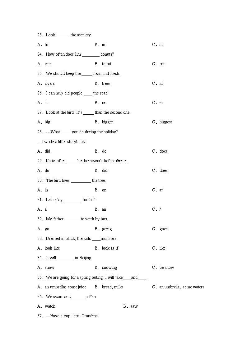 （单选题100题）——【备考2023】2022年小升初英语真题分类汇编（含答案）第3页