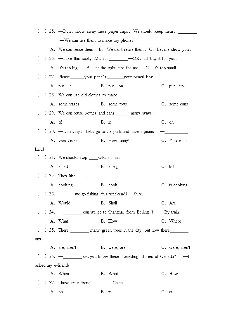 2022-2023学年小升初英语易错题专项-单项选择（沪教牛津深圳用）（word版，含答案）第3页