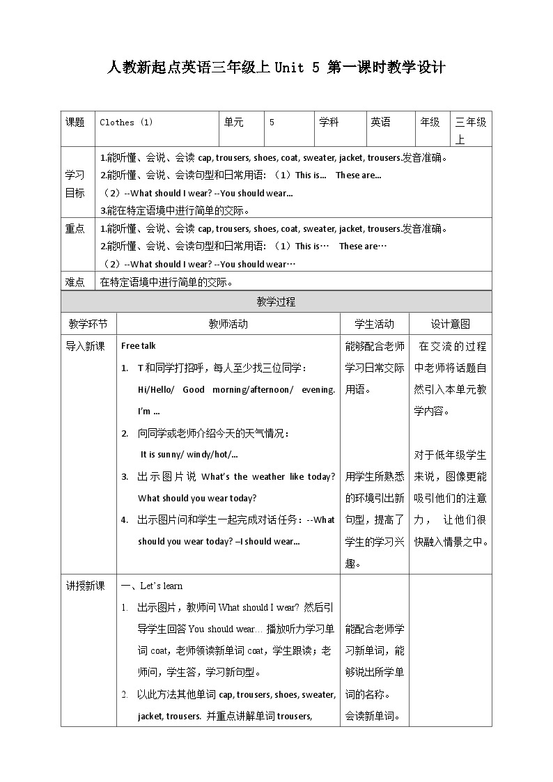 Unit 5  Clothes lesson1  课件+教案+练习01