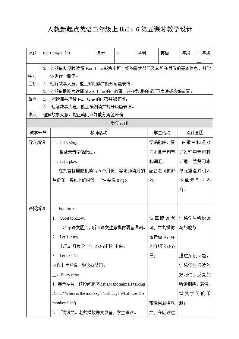 Unit 6 birthdays fun time＋story time  课件+教案+练习01
