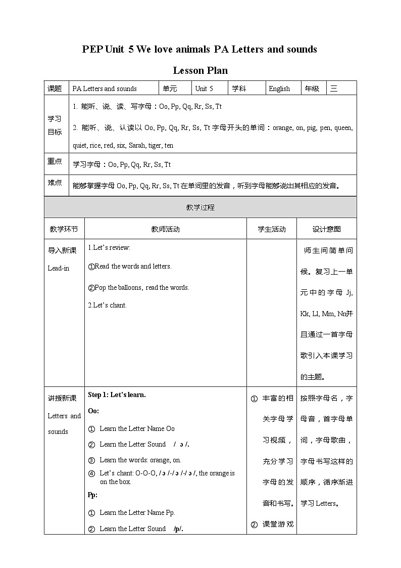 Unit 5 Let's eat! PA Letters and sounds 课件+教案+同步练习+音视频素材01