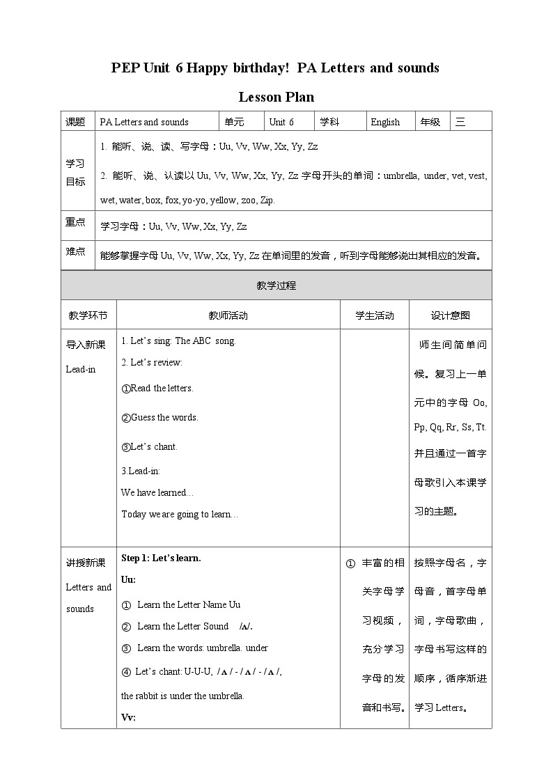 Unit 6 Happy birthday! PA Letters and sounds 课件+教案+同步练习+音视频素材01