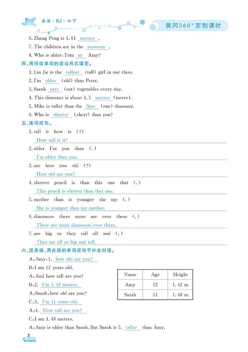 （2022春）-人教版-小学英语（六下）-教师参考书（随堂定制课时-含答案-共84页）第2页
