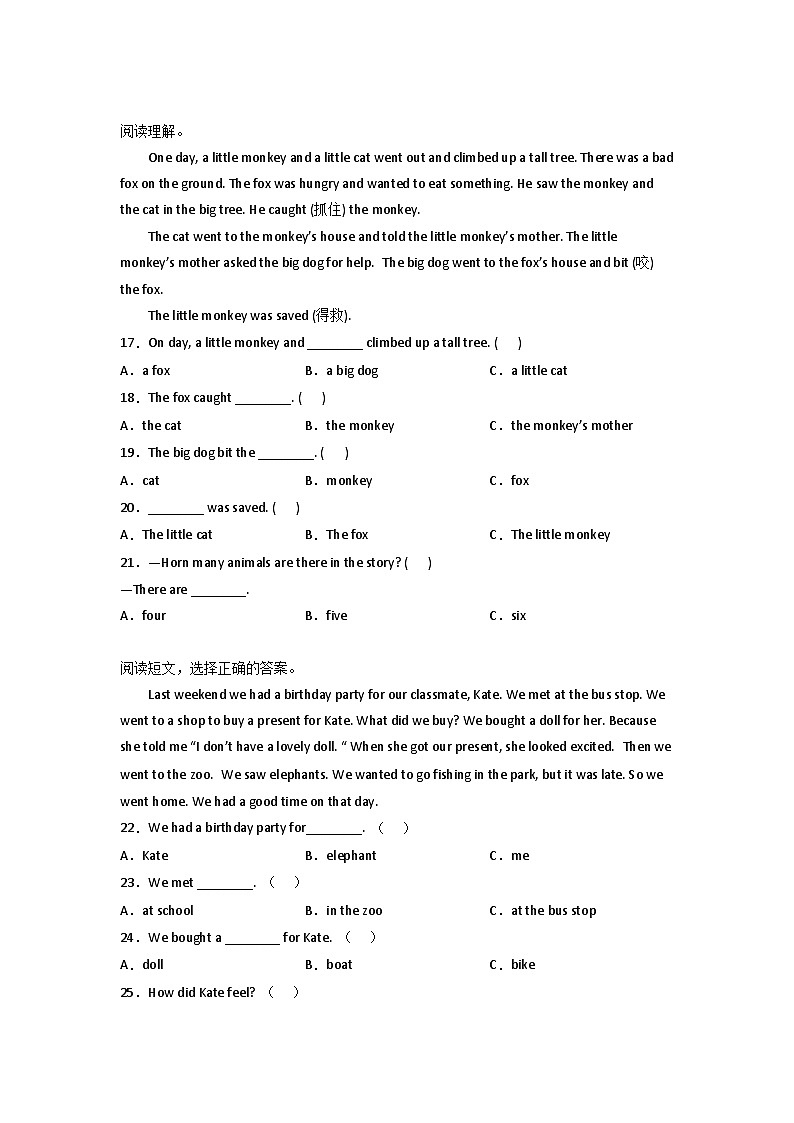 2022-2023学年小升初英语易错专项-阅读理解（鲁科版五四学制三起）第3页
