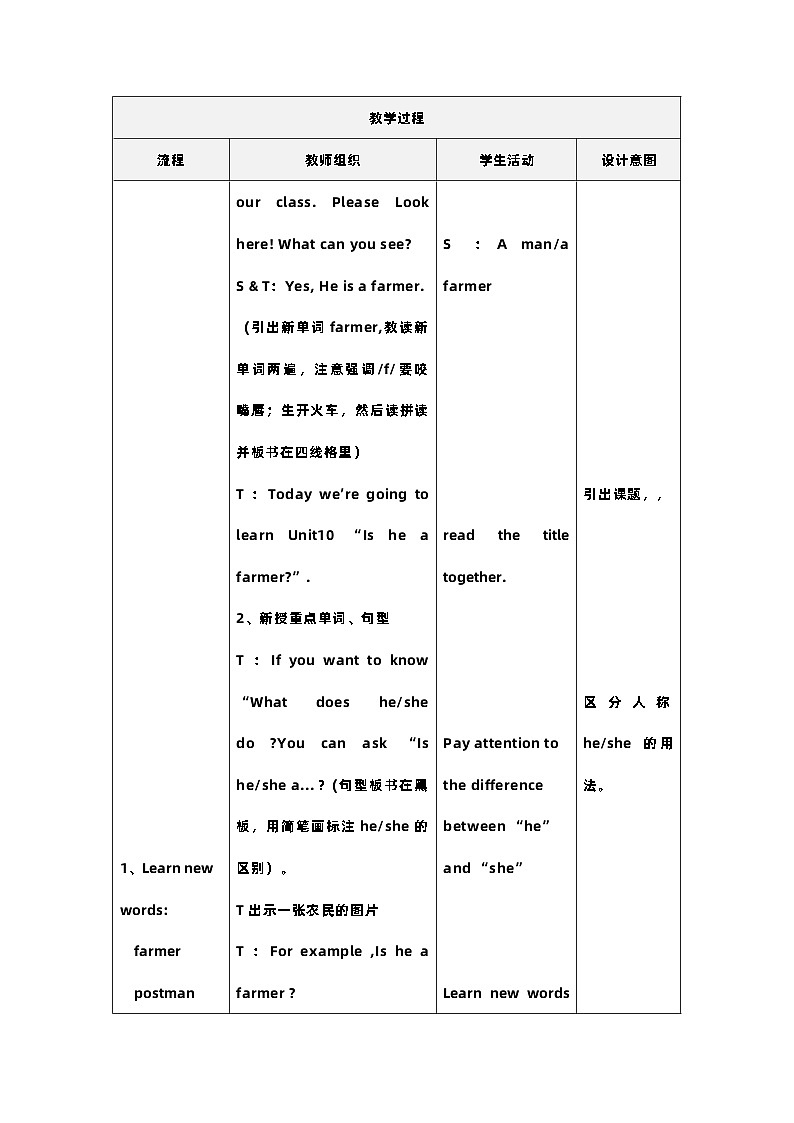 湖南少年儿童出版社小学英语三年级起点三年级下册 Unit 10 Is he a farmer  教案03