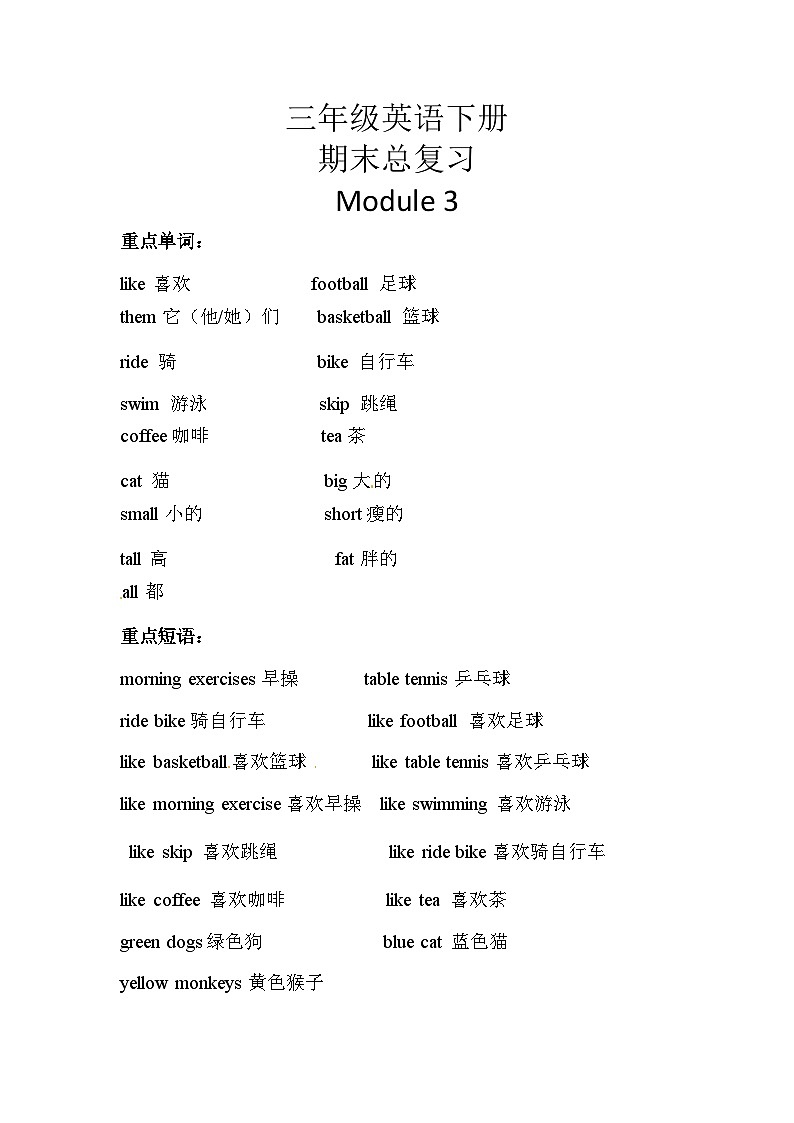 【期末复习】小学英语三年级下册单元复习精讲精练 Module 3 外研版（三起）含答案01