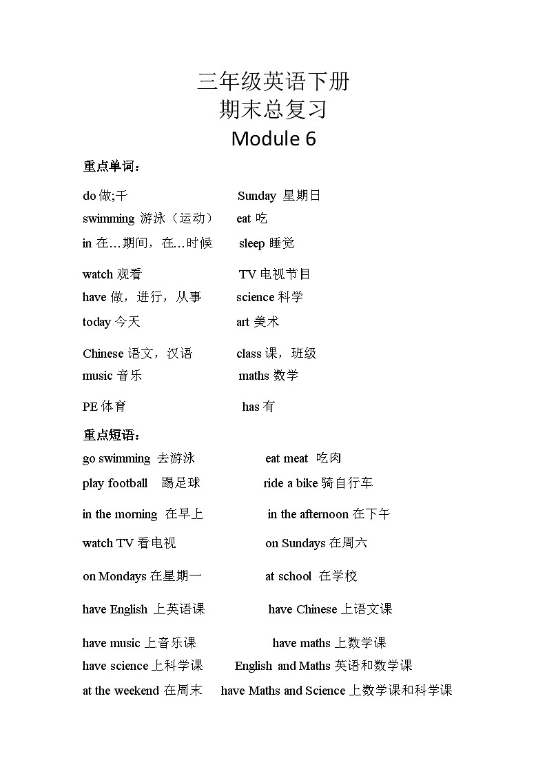 【期末复习】小学英语三年级下册单元复习精讲精练 Module 6 外研版（三起）含答案第1页