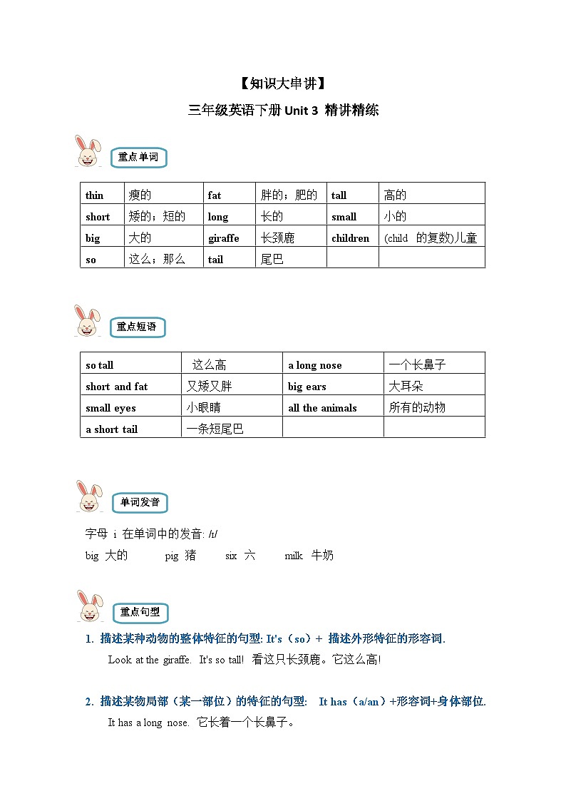 【期末复习】小学英语三年级下册单元复习精讲精练 Unit 3  人教PEP版（含答案）01