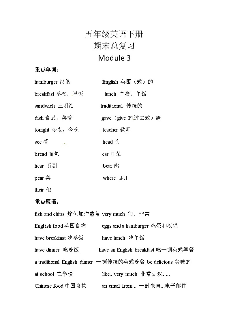 【期末复习】小学英语五年级下册单元复习精讲精练Module 3 外研版（三起）含答案01