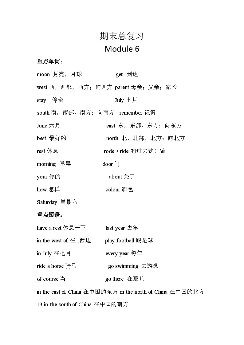 【期末复习】小学英语五年级下册单元复习精讲精练Module 6 外研版（三起）含答案01