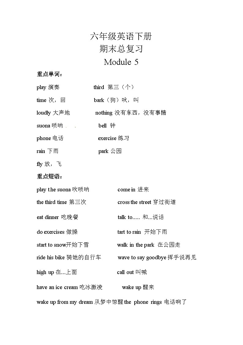 【期末复习】小学英语六年级下册单元复习精讲精练Module 5 外研版（三起）含答案01