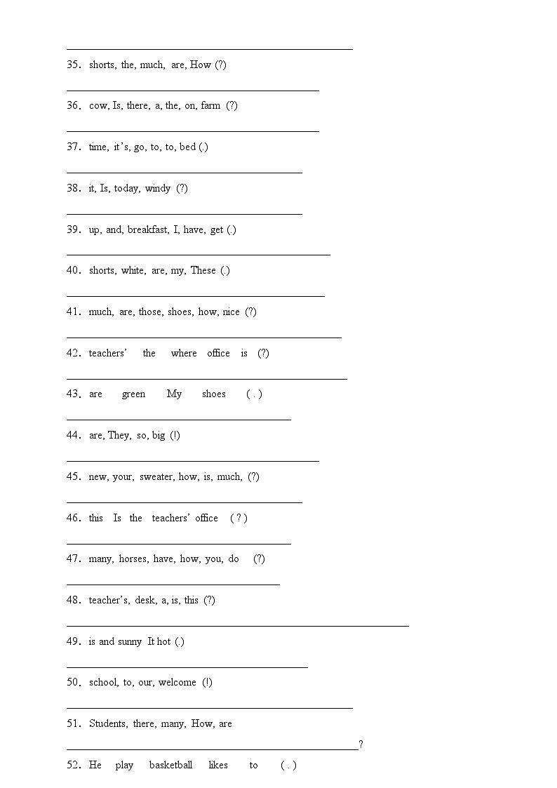 人教PEP版四年级英语下册期末专项复习-连词成句题（含答案）第3页