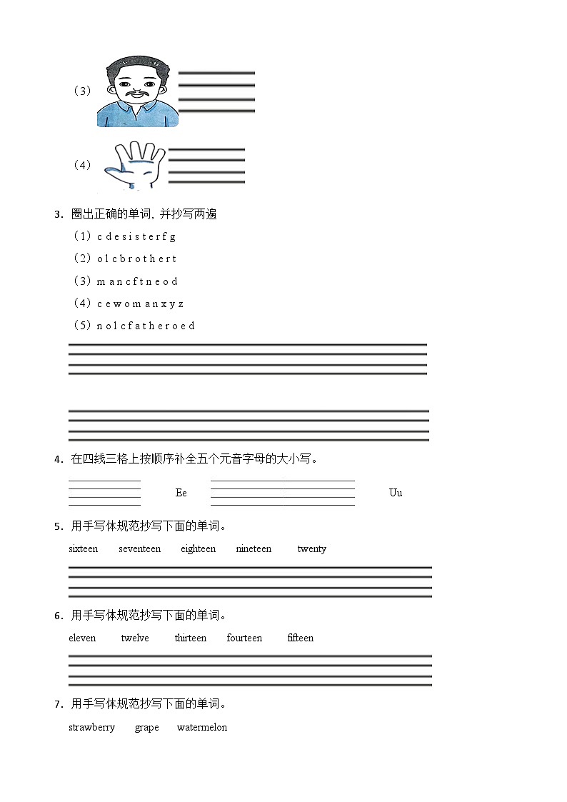 2022-2023学年三年级下册英语期末复习易错题专项：书写专项（人教pep版三起）（含答案）02