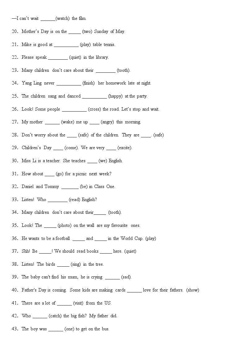 期末易错真题汇编：2023年小学英语六年级下册期末考试专练02-用单词的正确形式填空50题（2021-2022两年真题）全国通用译林版（三起）（含答案）第2页