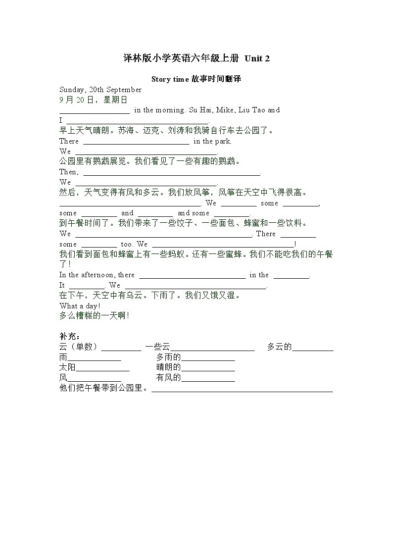 译林版小学英语6AU2复习PPT及课文填空01