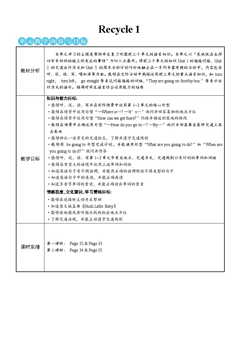 PEP六上 Recycle 1 Recycle 1（第一课时） PPT课件+教案01