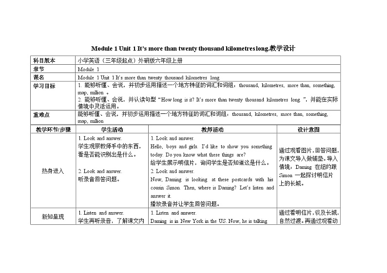 外研6英上  Module 1 Unit 1 PPT课件+教案01