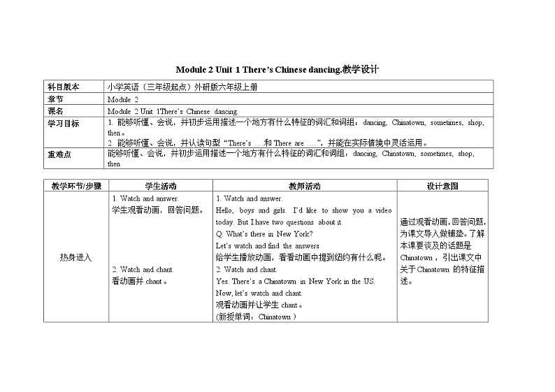 外研6英上  Module 2 Unit 1 PPT课件+教案01
