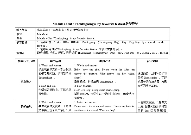 外研6英上  Module 4 Unit 1 PPT课件+教案01