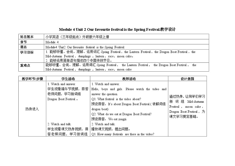 外研6英上  Module 4 Unit 2 PPT课件+教案01