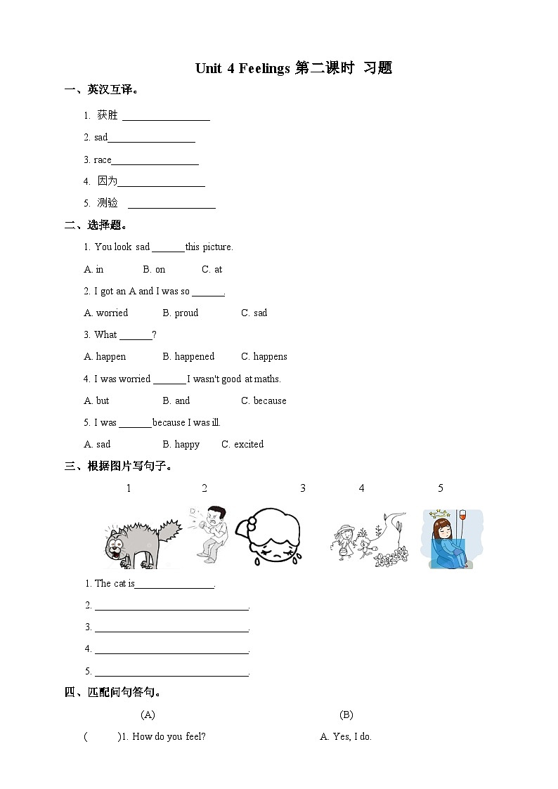 Unit 4 Feelings 第二课时 试卷 第1页