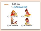 人教版新起点英语三年级上册Unit 4 Pets fun time＋story time 课件+教案+练习