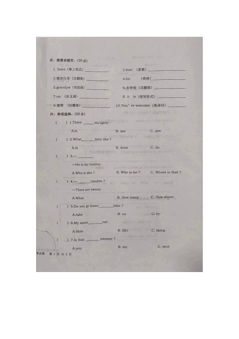 河南省驻马店市驿城区叶庄小学2021-2022学年三年级下学期期末英语试题02
